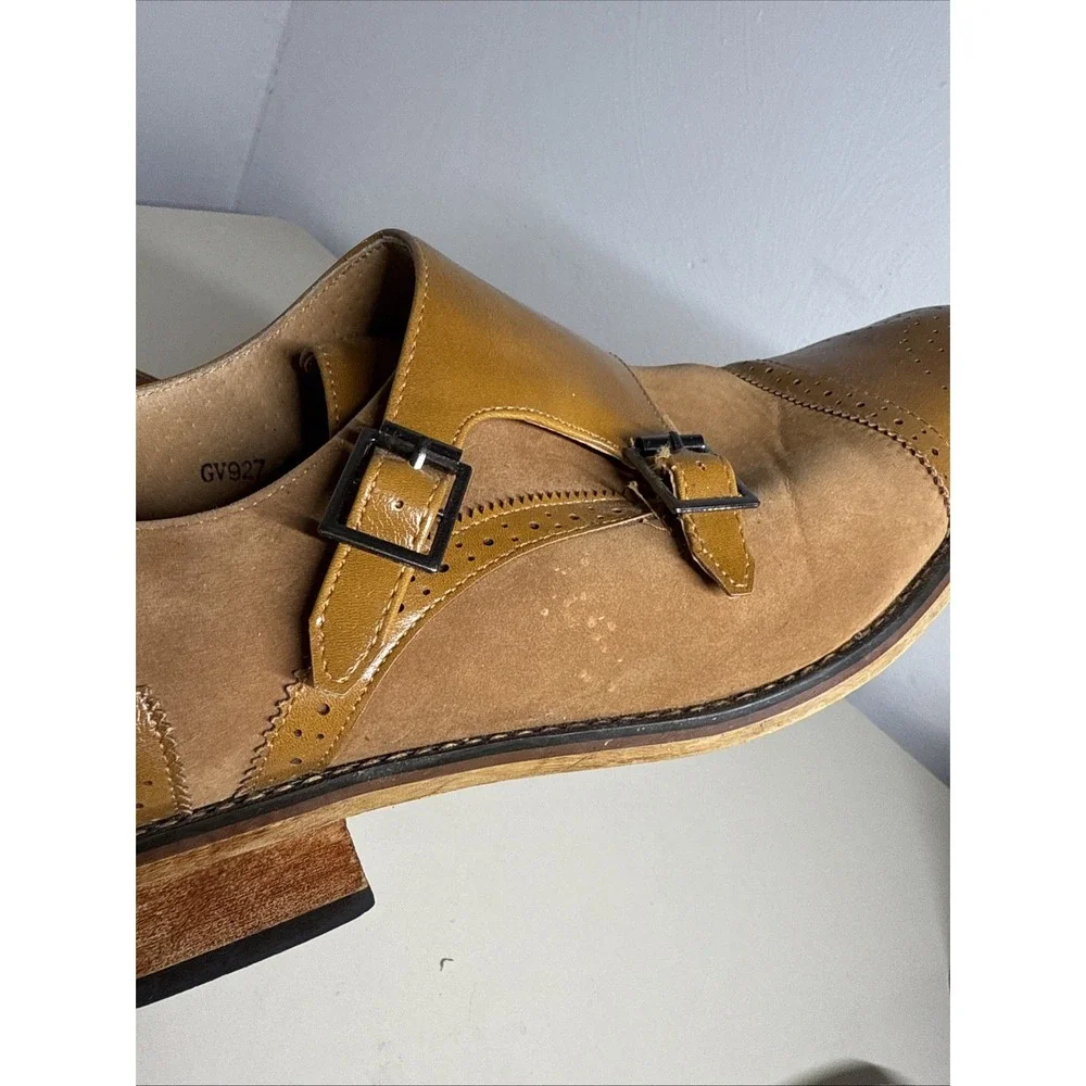 Gino Vitale Tan Double Monk Strap Dress Leather Suede Loafers / Men's Size 12